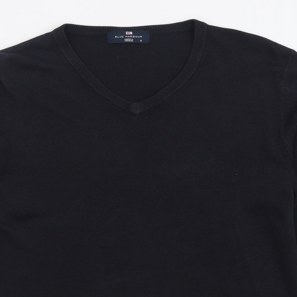 Blue Harbour Mens Black V-Neck  Acrylic Pullover Jumper Size S