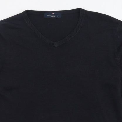 Blue Harbour Mens Black V-Neck  Acrylic Pullover Jumper Size S