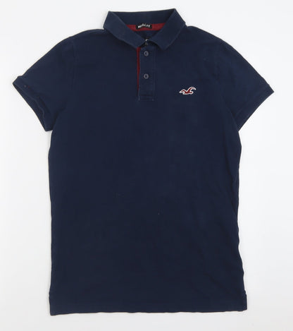 Hollister Mens Blue  Cotton  Polo Size S Collared Button