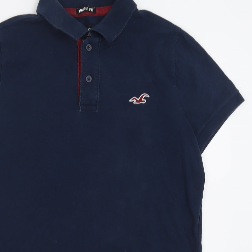 Hollister Mens Blue  Cotton  Polo Size S Collared Button