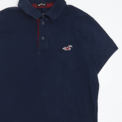 Hollister Mens Blue  Cotton  Polo Size S Collared Button