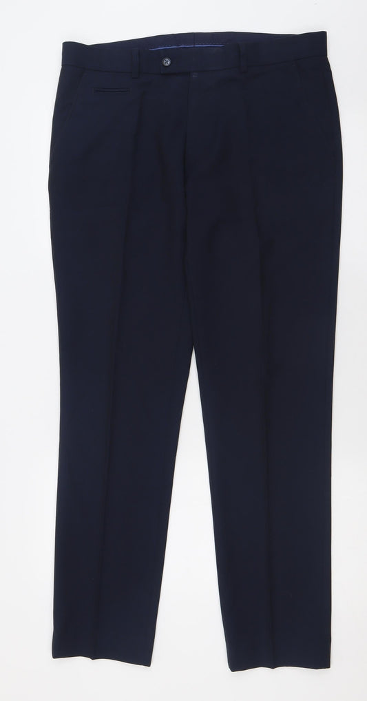 Preworn Mens Blue  Polyester Trousers  Size 36 L32 in Regular Button