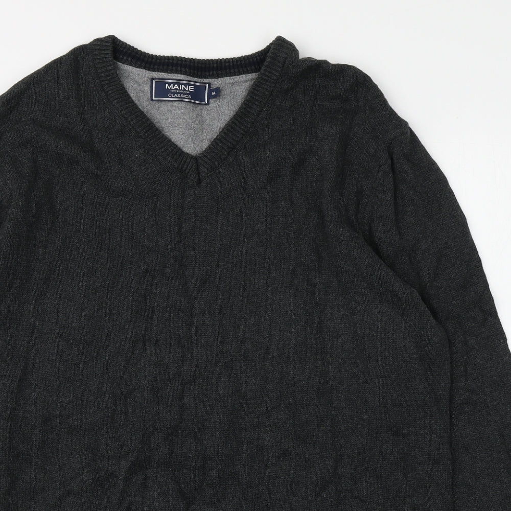 Maine Mens Grey Round Neck  Cotton Pullover Jumper Size M