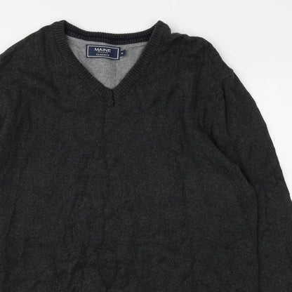 Maine Mens Grey Round Neck  Cotton Pullover Jumper Size M