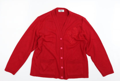 Womens UK Size M Care Red Cardigan Jumper