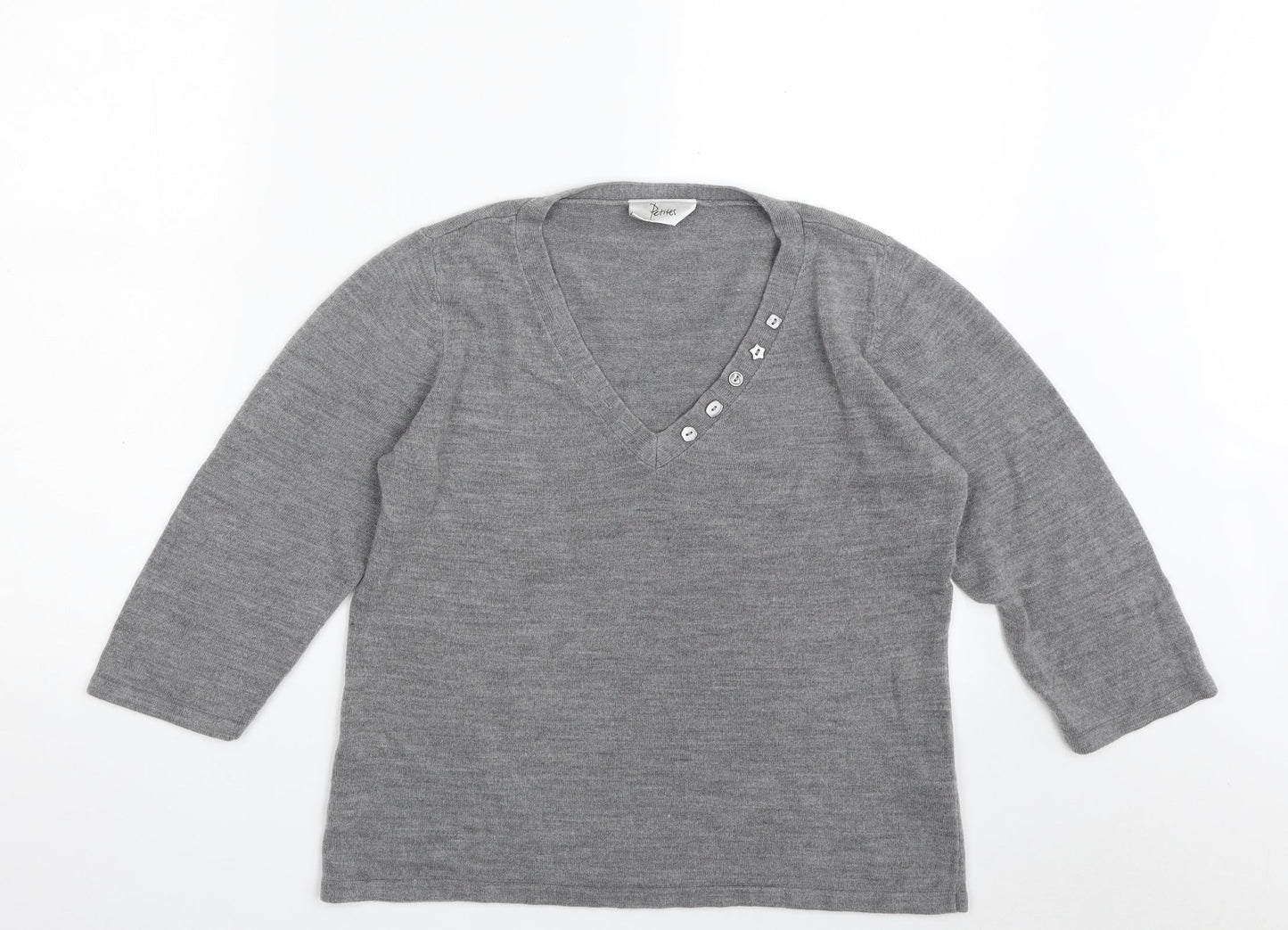 BHS Womens Grey V-Neck  Acrylic Pullover Jumper Size 16