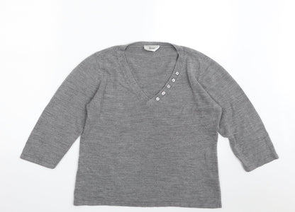 BHS Womens Grey V-Neck  Acrylic Pullover Jumper Size 16