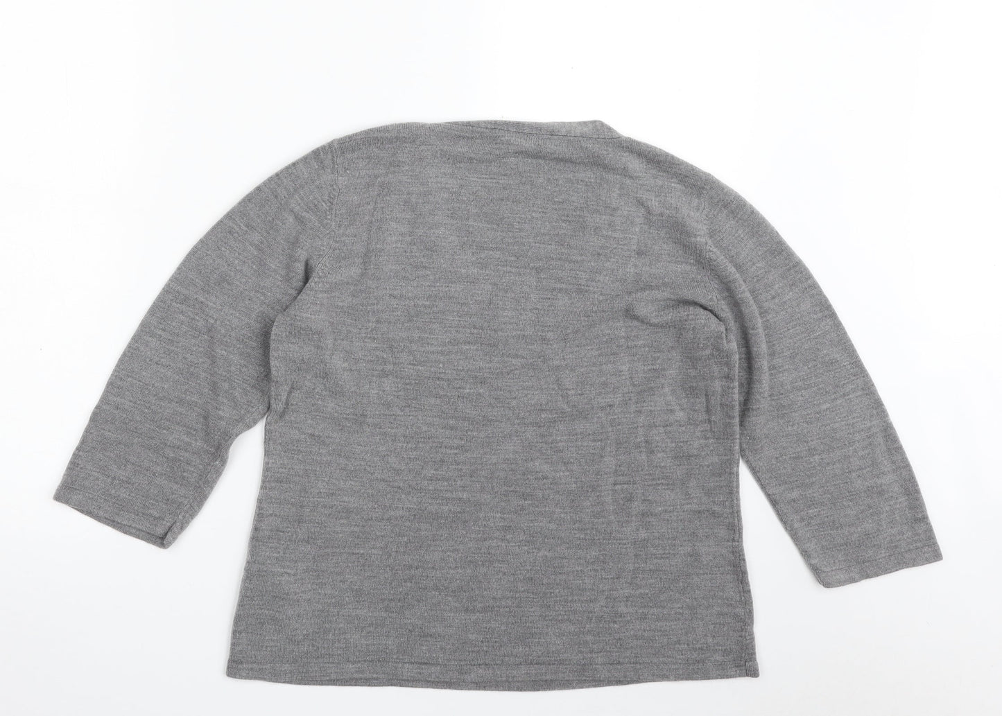 BHS Womens Grey V-Neck  Acrylic Pullover Jumper Size 16