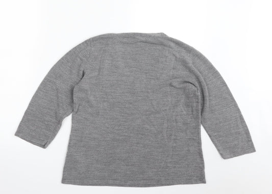 BHS Womens Grey V-Neck  Acrylic Pullover Jumper Size 16