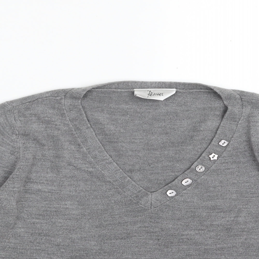 BHS Womens Grey V-Neck  Acrylic Pullover Jumper Size 16