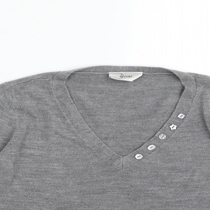 BHS Womens Grey V-Neck  Acrylic Pullover Jumper Size 16