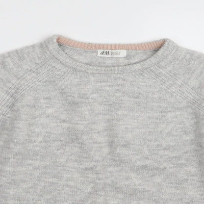H&M Girls Grey Crew Neck  Acrylic Pullover Jumper Size 10-11 Years