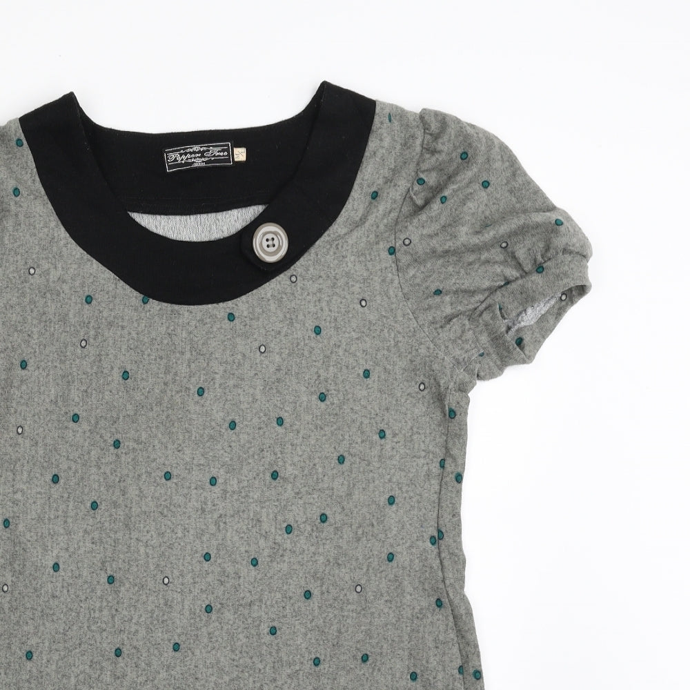 Pepper Tree Womens Grey Floral Cotton T-Shirt Dress  Size M  Scoop Neck Pullover - Cat