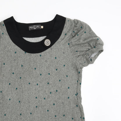 Pepper Tree Womens Grey Floral Cotton T-Shirt Dress  Size M  Scoop Neck Pullover - Cat