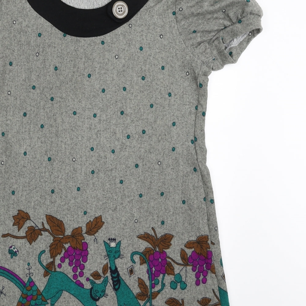 Pepper Tree Womens Grey Floral Cotton T-Shirt Dress  Size M  Scoop Neck Pullover - Cat
