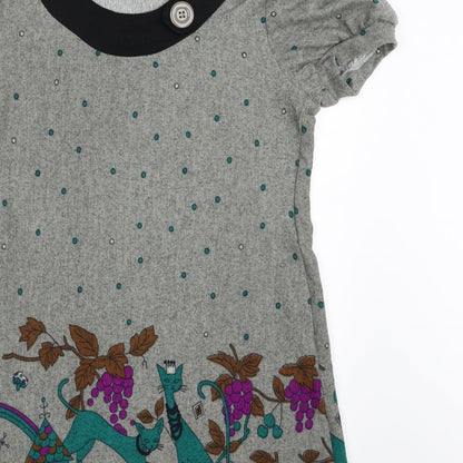Pepper Tree Womens Grey Floral Cotton T-Shirt Dress  Size M  Scoop Neck Pullover - Cat