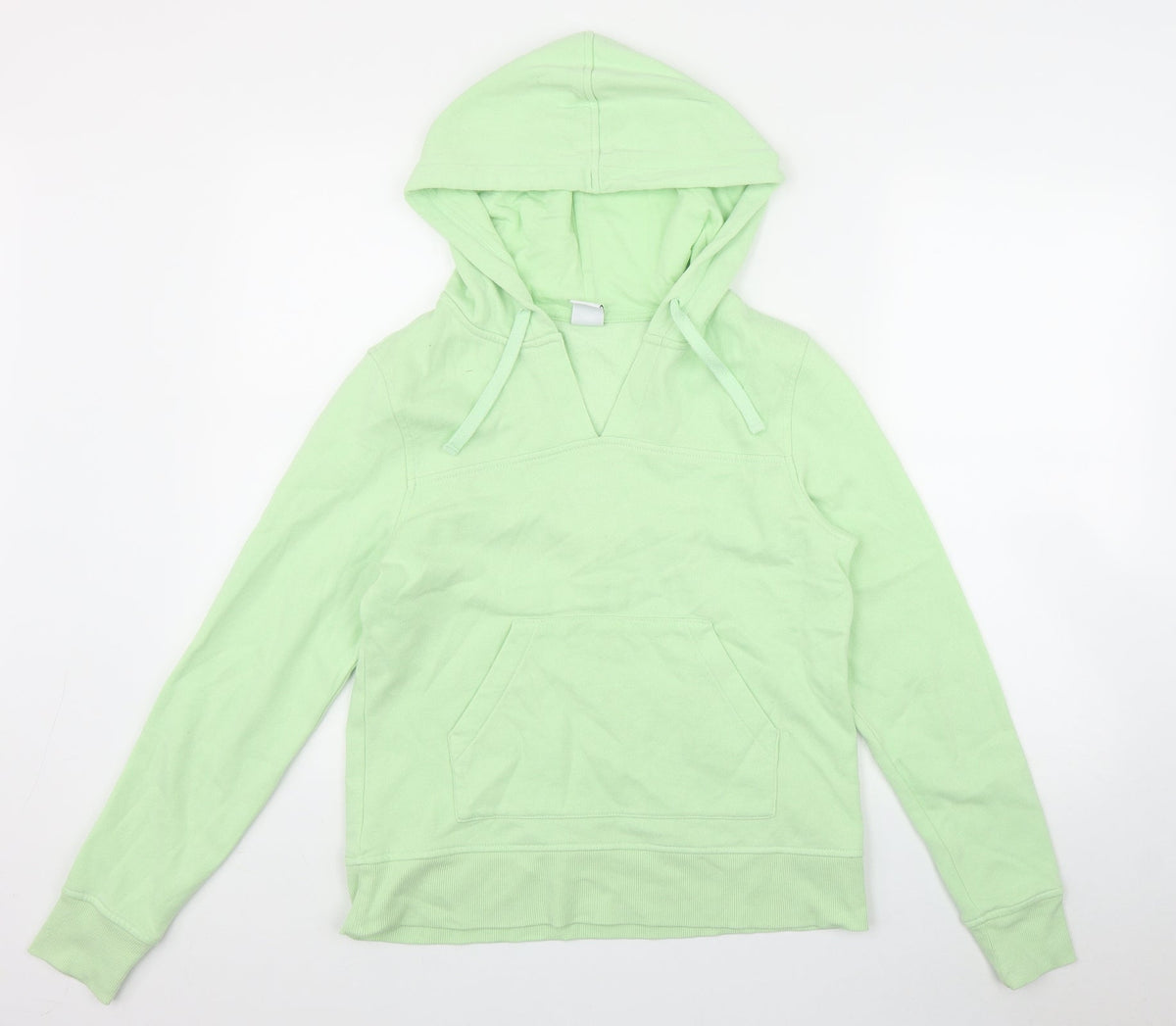 Front view of Amazon women’s green cotton pullover hoodie, size S