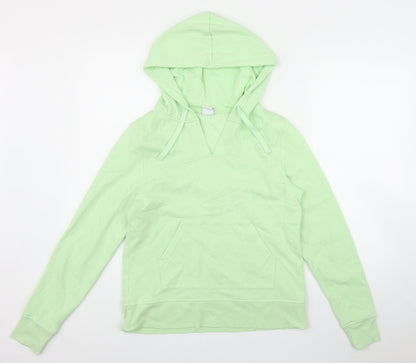 Front view of Amazon women’s green cotton pullover hoodie, size S