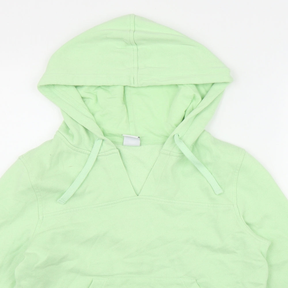 Close-up detail of Amazon women’s green cotton pullover hoodie, size S