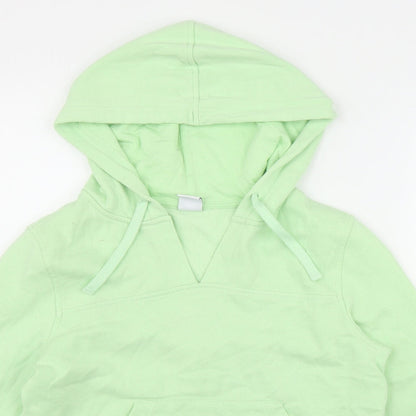 Close-up detail of Amazon women’s green cotton pullover hoodie, size S