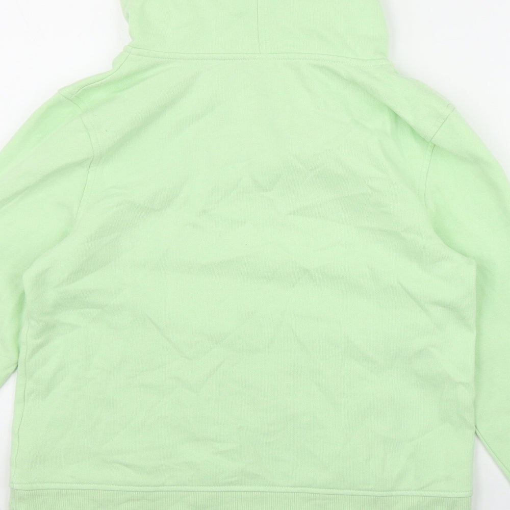 Brand and care label for Amazon women’s green cotton pullover hoodie, size S