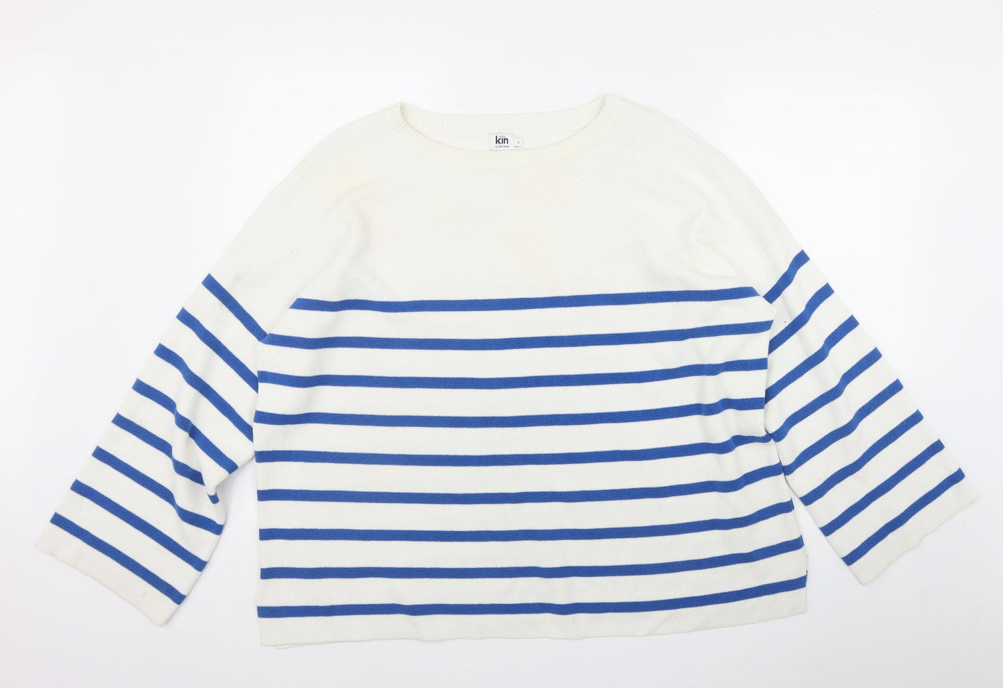 John Lewis Womens White Round Neck Striped Cotton Pullover Jumper Size L