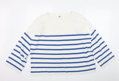 John Lewis Womens White Round Neck Striped Cotton Pullover Jumper Size L