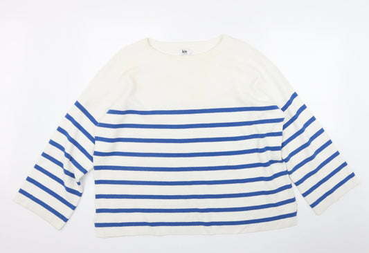 John Lewis Womens White Round Neck Striped Cotton Pullover Jumper Size L