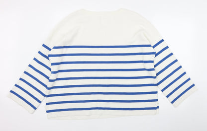 John Lewis Womens White Round Neck Striped Cotton Pullover Jumper Size L