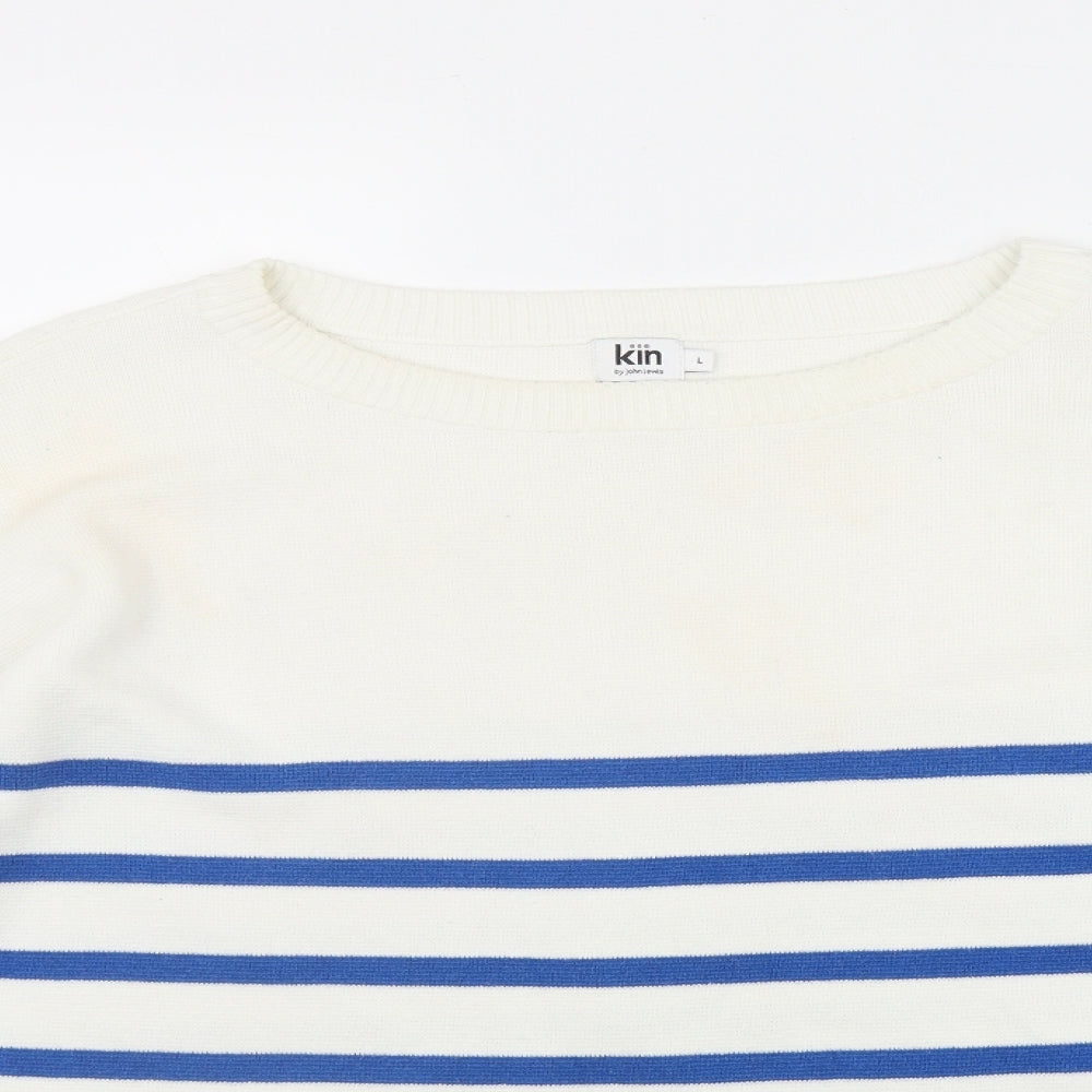 John Lewis Womens White Round Neck Striped Cotton Pullover Jumper Size L
