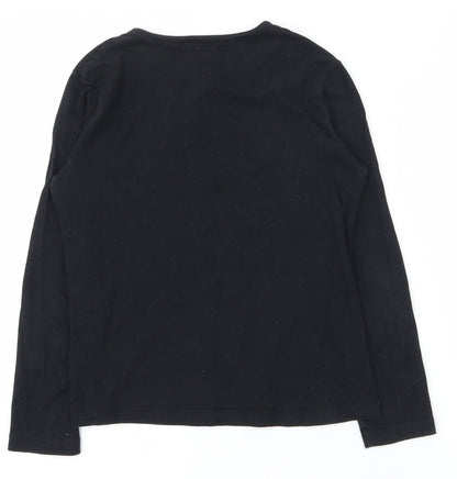 Primark Girls Black  Cotton Basic T-Shirt Size 9-10 Years Round Neck Magnetic