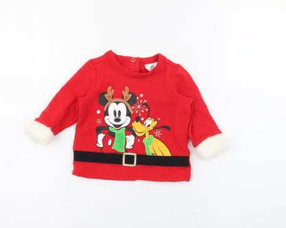 Disney Baby Baby Red  Cotton Pullover Jumper Size 6-9 Months  Snap - Mickey Goofy