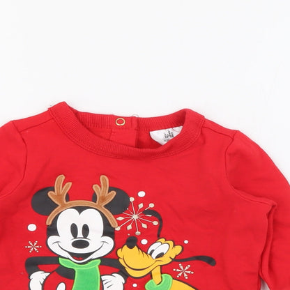 Disney Baby Baby Red  Cotton Pullover Jumper Size 6-9 Months  Snap - Mickey Goofy