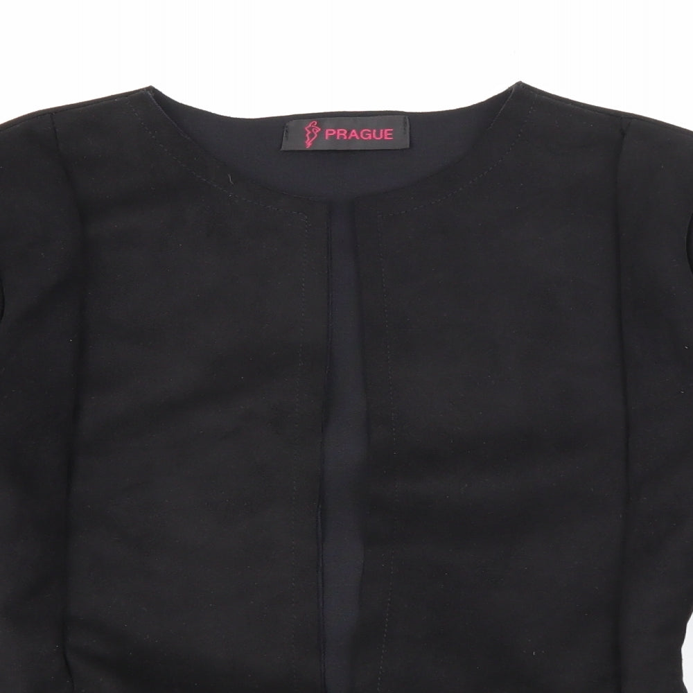 Prague Womens Black Round Neck  Polyester Cardigan Jumper Size 8