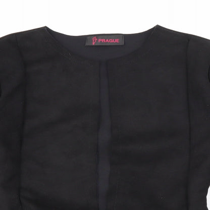 Prague Womens Black Round Neck  Polyester Cardigan Jumper Size 8