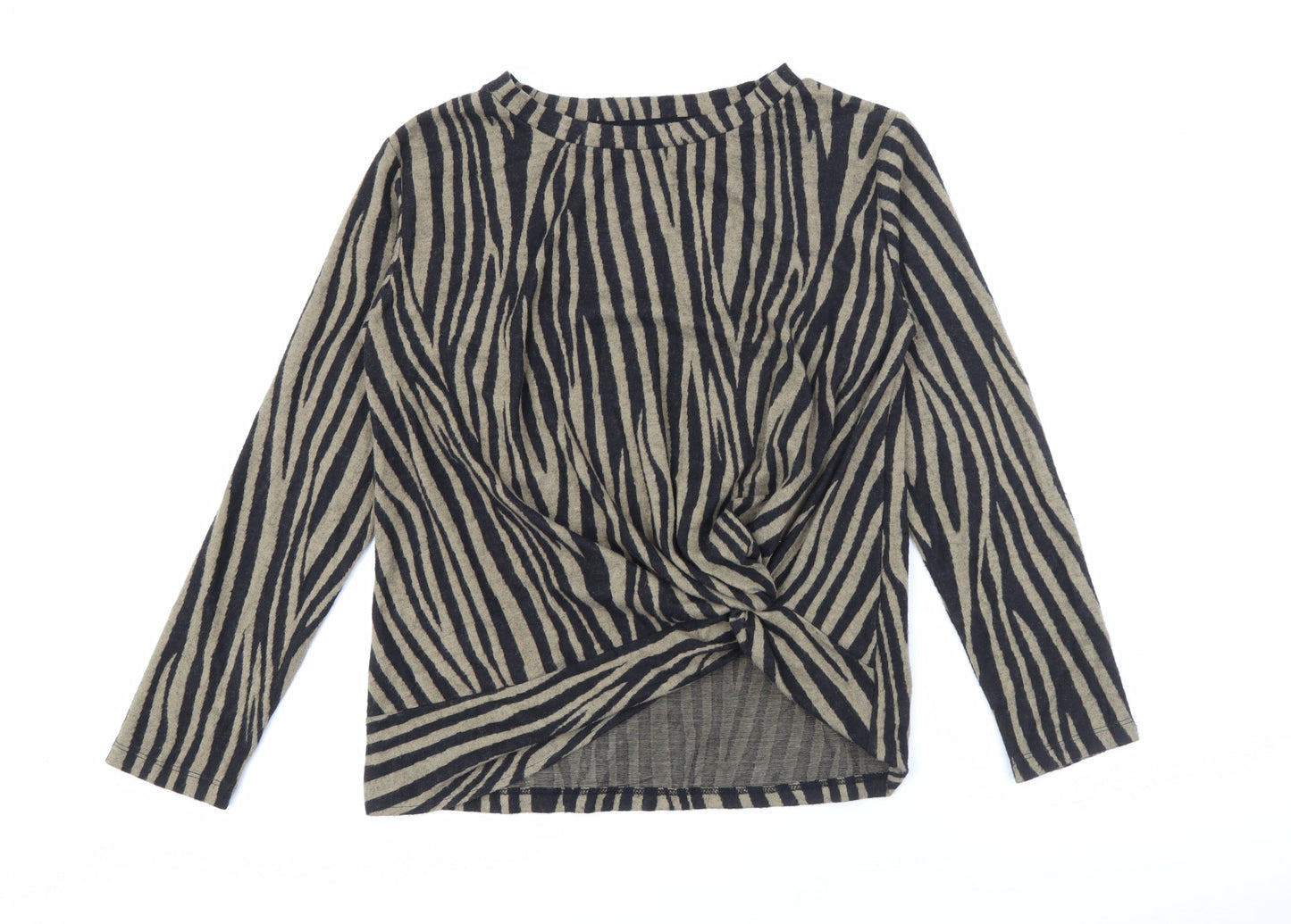 F&F Womens Brown Crew Neck Geometric Polyester Pullover Jumper Size 10