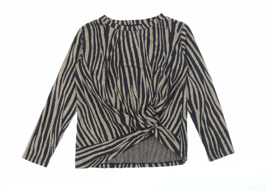 F&F Womens Brown Crew Neck Geometric Polyester Pullover Jumper Size 10