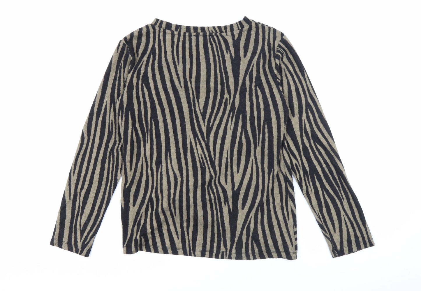 F&F Womens Brown Crew Neck Geometric Polyester Pullover Jumper Size 10