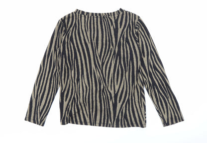 F&F Womens Brown Crew Neck Geometric Polyester Pullover Jumper Size 10