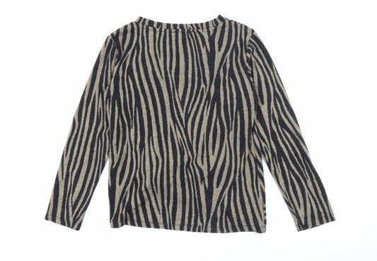 F&F Womens Brown Crew Neck Geometric Polyester Pullover Jumper Size 10