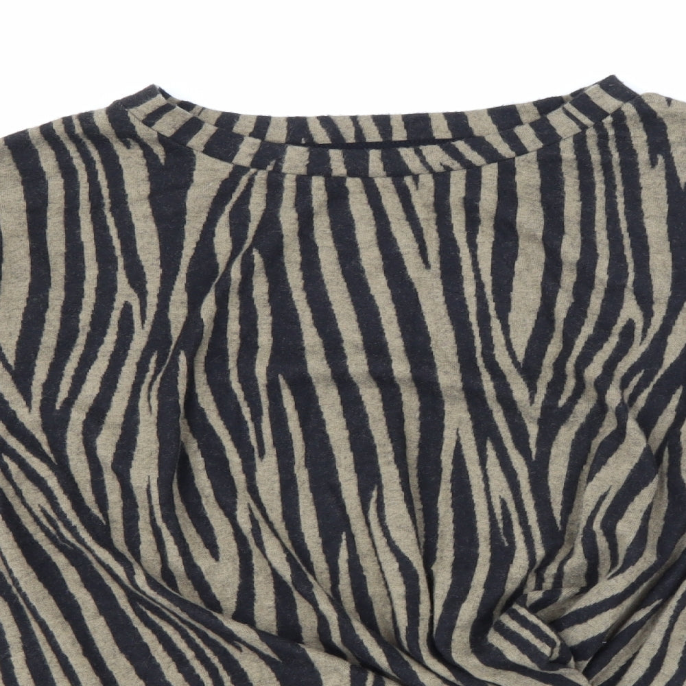 F&F Womens Brown Crew Neck Geometric Polyester Pullover Jumper Size 10