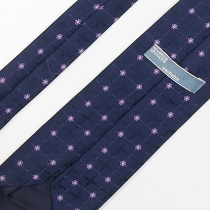 Marks and Spencer Mens Blue Floral Polyester Pointed Tie One Size