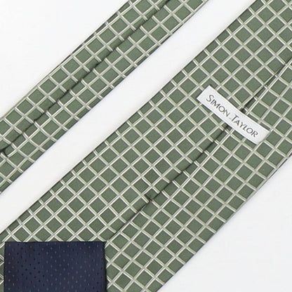 Simon Taylor  Mens Green Plaids & Checks Polyester Pointed Tie One Size