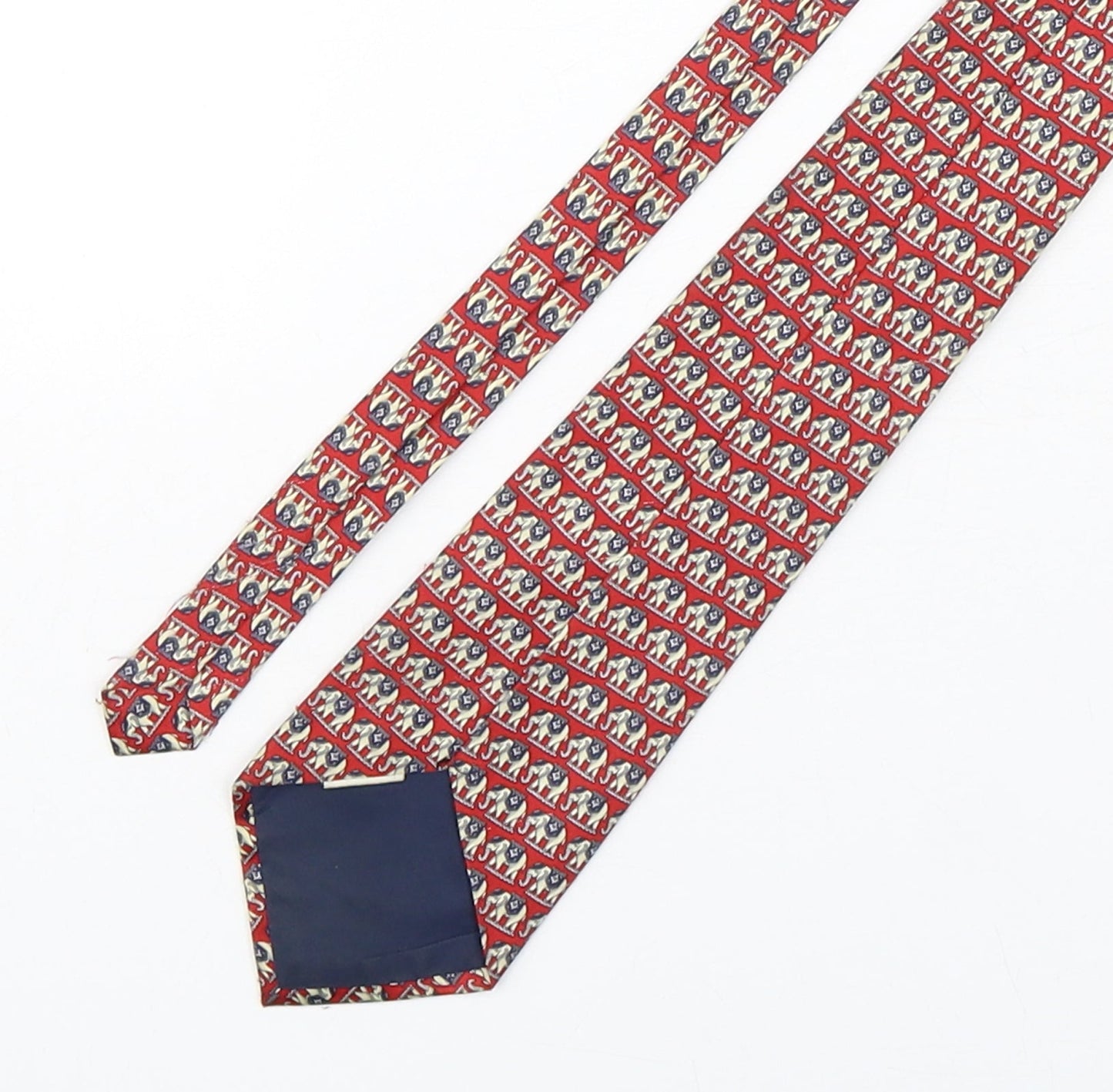 Preworn Mens Multicoloured Geometric Silk Pointed Tie One Size - Elephants