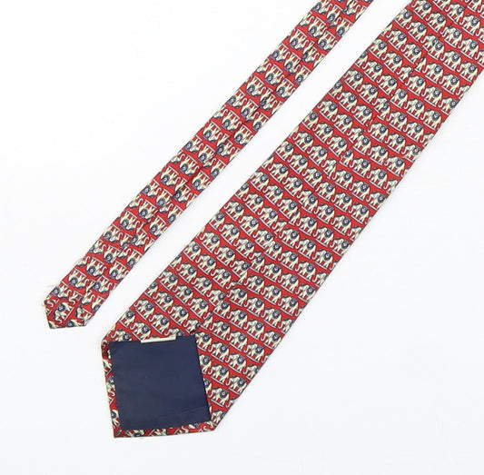 Preworn Mens Multicoloured Geometric Silk Pointed Tie One Size - Elephants