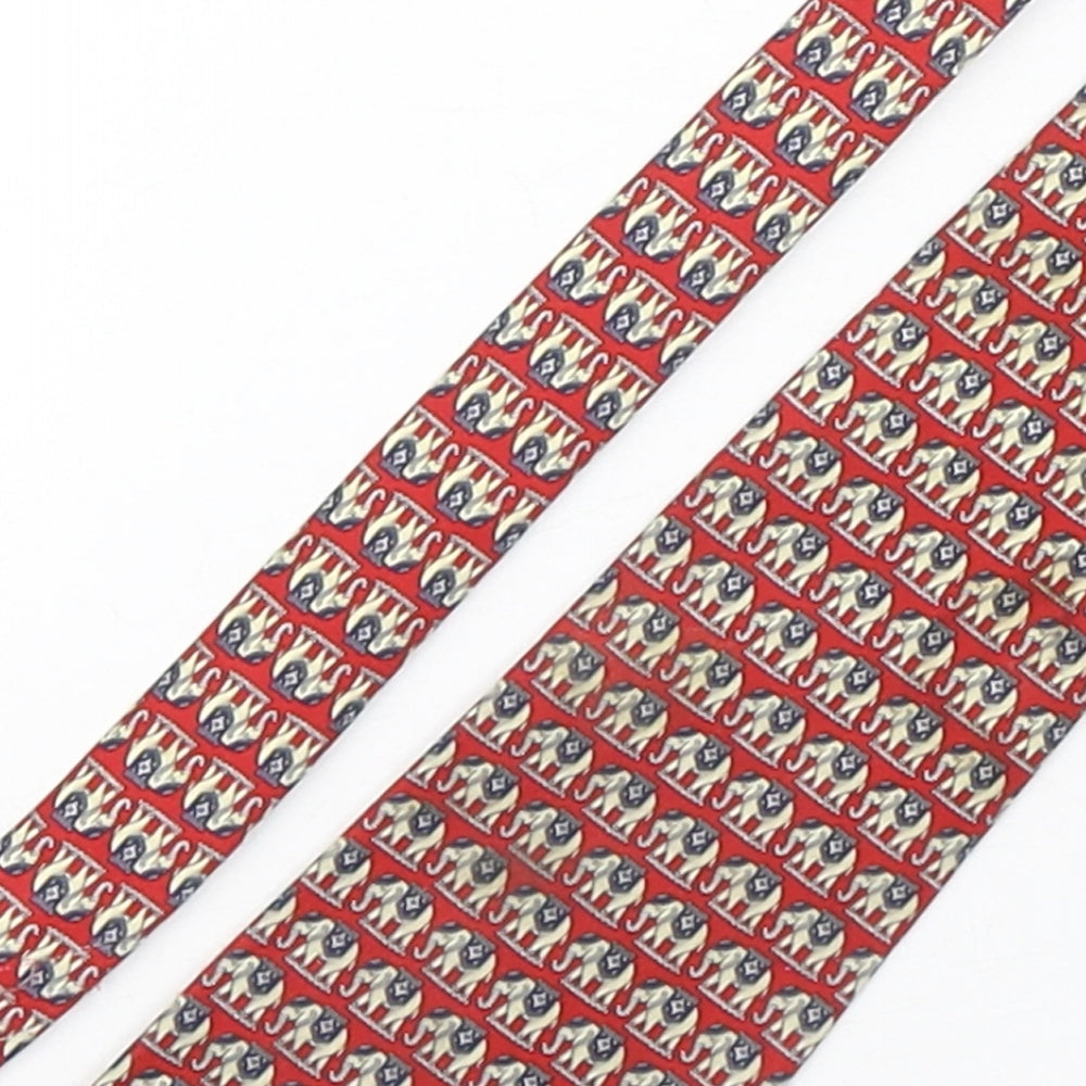 Preworn Mens Multicoloured Geometric Silk Pointed Tie One Size - Elephants