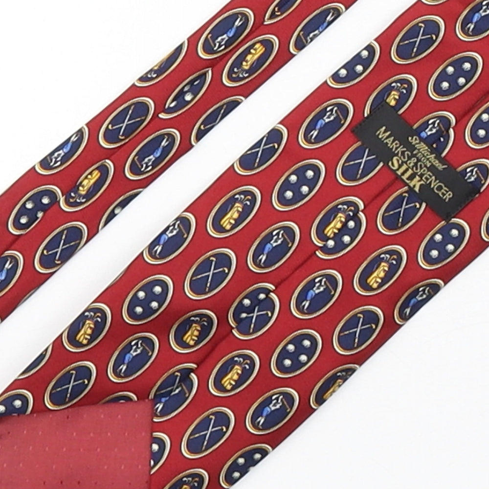 Marks and Spencer Mens Multicoloured Geometric Polyester Pointed Tie One Size - Golf