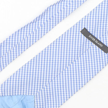 River Island  Mens Blue Plaids & Checks Cotton Pointed Tie One Size