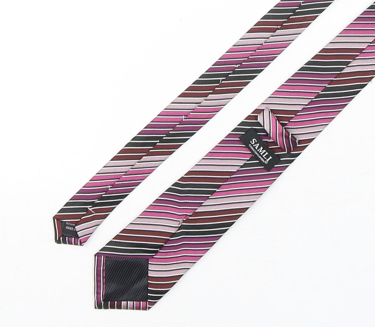 Back view of Samli men’s multicoloured striped polyester pointed tie one size