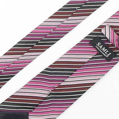 Brand and care label for Samli men’s multicoloured striped polyester pointed tie one size